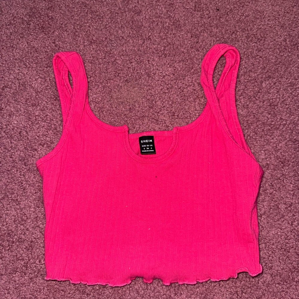 SHEIN Pink Sleeveless Ribbed Crop Tank Top
